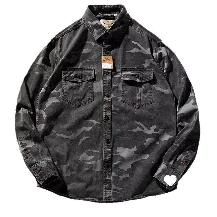 Men’s Distressed Washed Camouflage Collar Jacket
