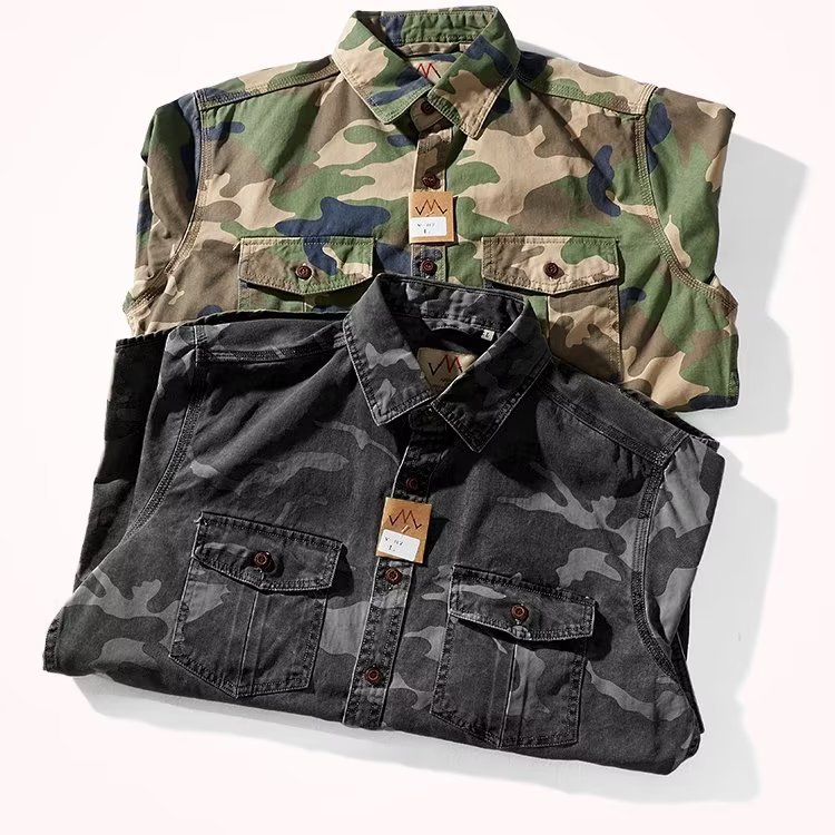 Men’s Distressed Washed Camouflage Collar Jacket