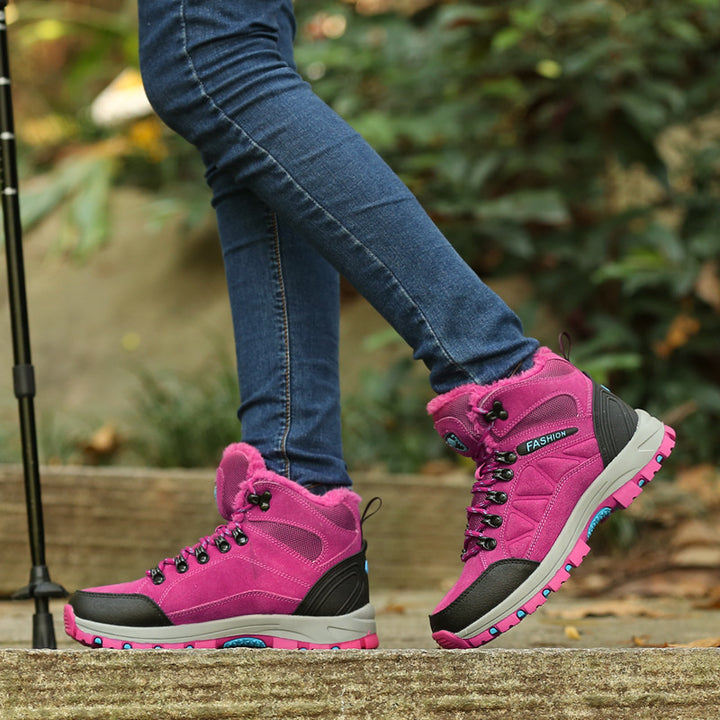 Women’s High-Top Leather Fleece-Lined Hiking Shoes