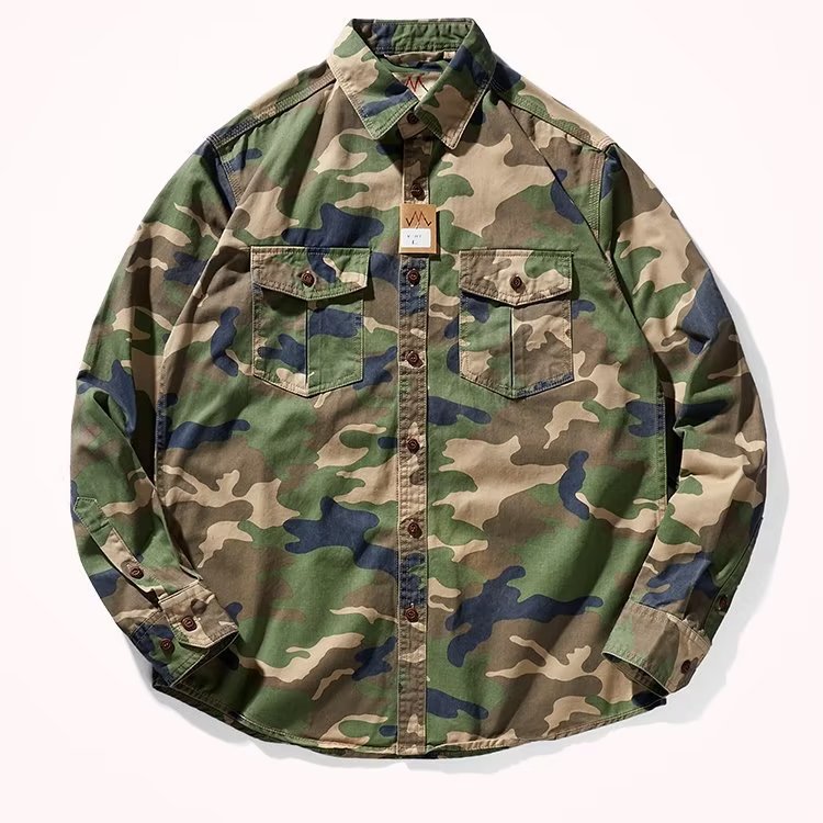Men’s Distressed Washed Camouflage Collar Jacket