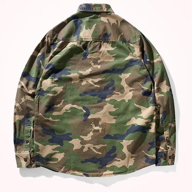 Men’s Distressed Washed Camouflage Collar Jacket