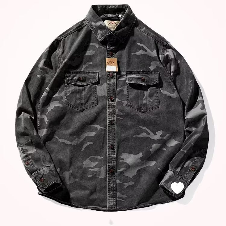 Men’s Distressed Washed Camouflage Collar Jacket