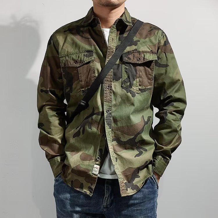 Men’s Distressed Washed Camouflage Collar Jacket